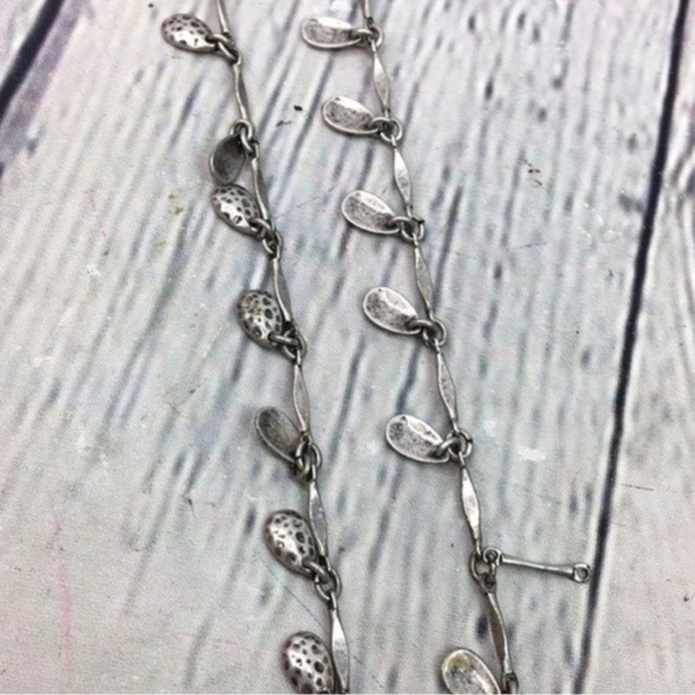 Vintage S10 Silver Imprinted Long Statement Necklace