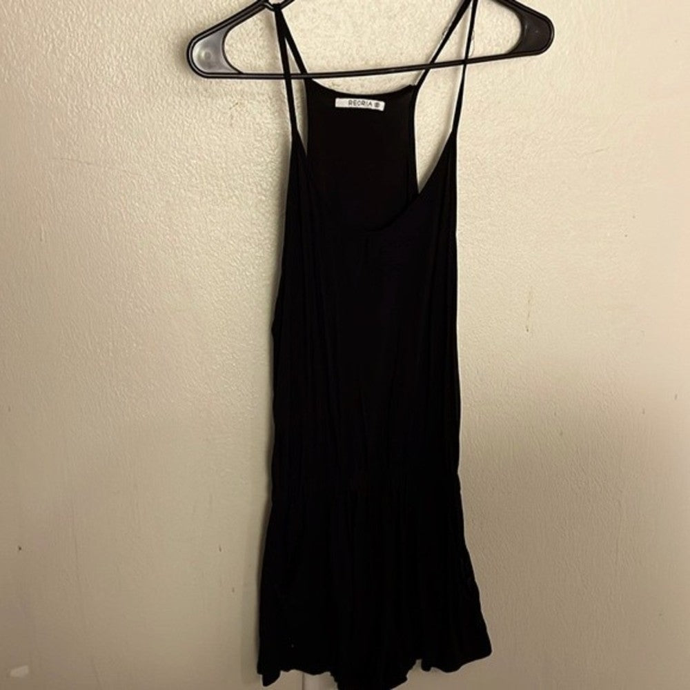 Reoria Black V-Neck Romper with Pockets Size S