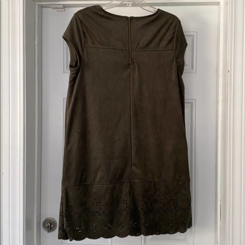 Dark Forest Green Suede Short Sleeve Dress