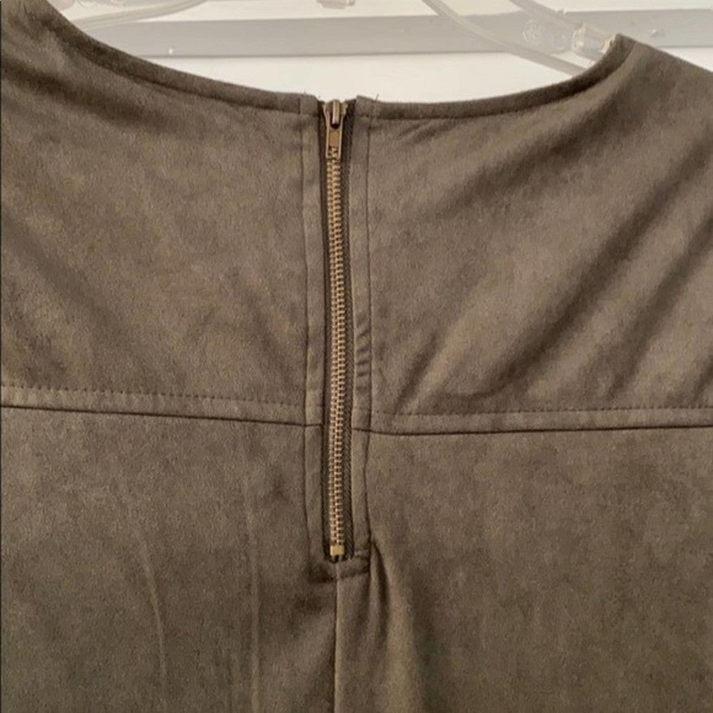 Dark Forest Green Suede Short Sleeve Dress