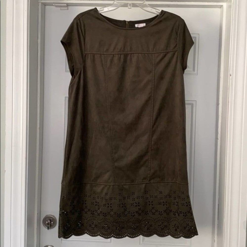 Dark Forest Green Suede Short Sleeve Dress