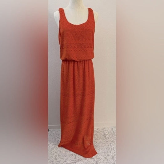 London Times Crochet Orange Maxi Dress size L