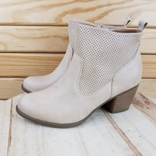 White Mountain Womens 7.5M Grace Beige Ankle Boots Shoes Side Zip Faux Leather