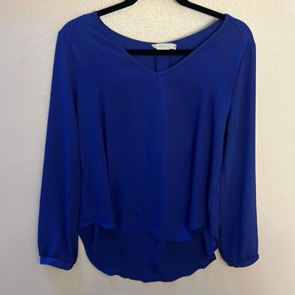 Lush Blue Long Sleeve V-neck Blouse