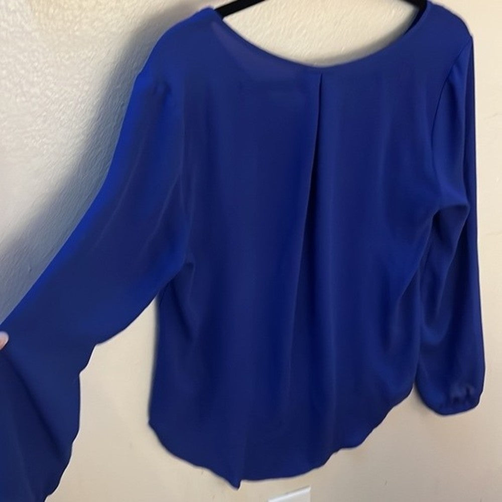 Lush Blue Long Sleeve V-neck Blouse