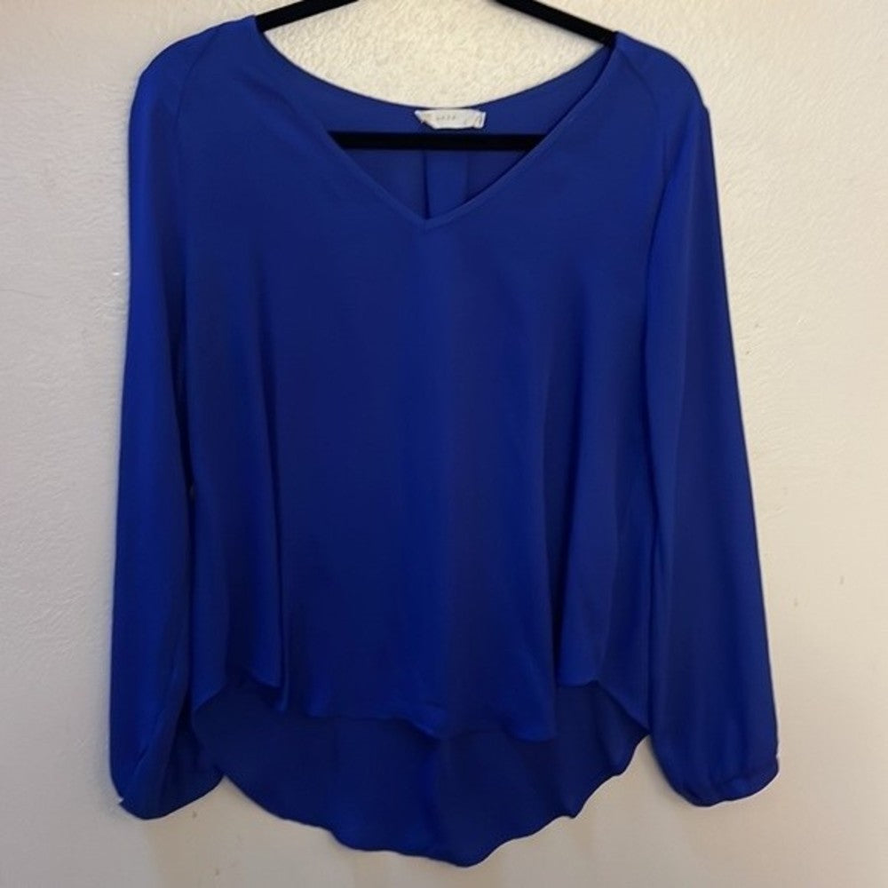 Lush Blue Long Sleeve V-neck Blouse