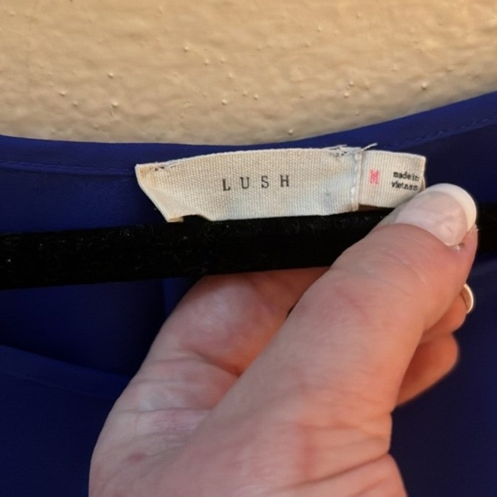 Lush Blue Long Sleeve V-neck Blouse