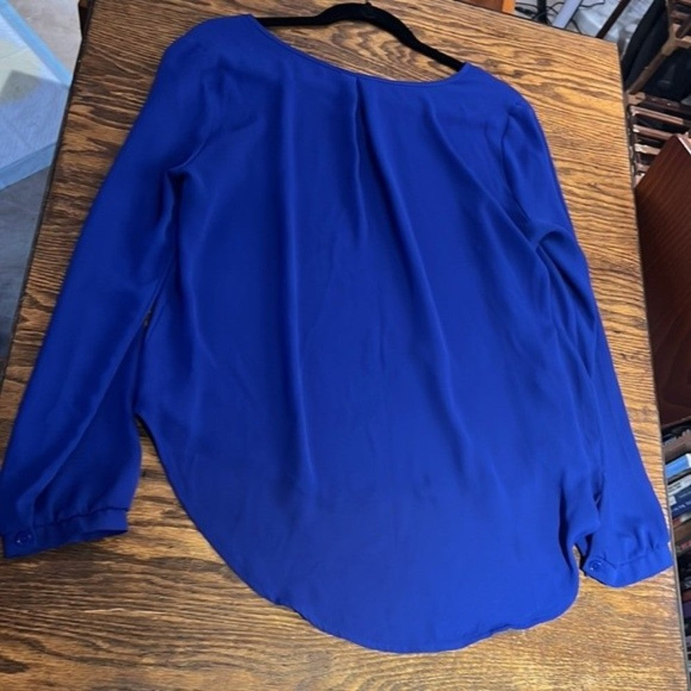 Lush Blue Long Sleeve V-neck Blouse