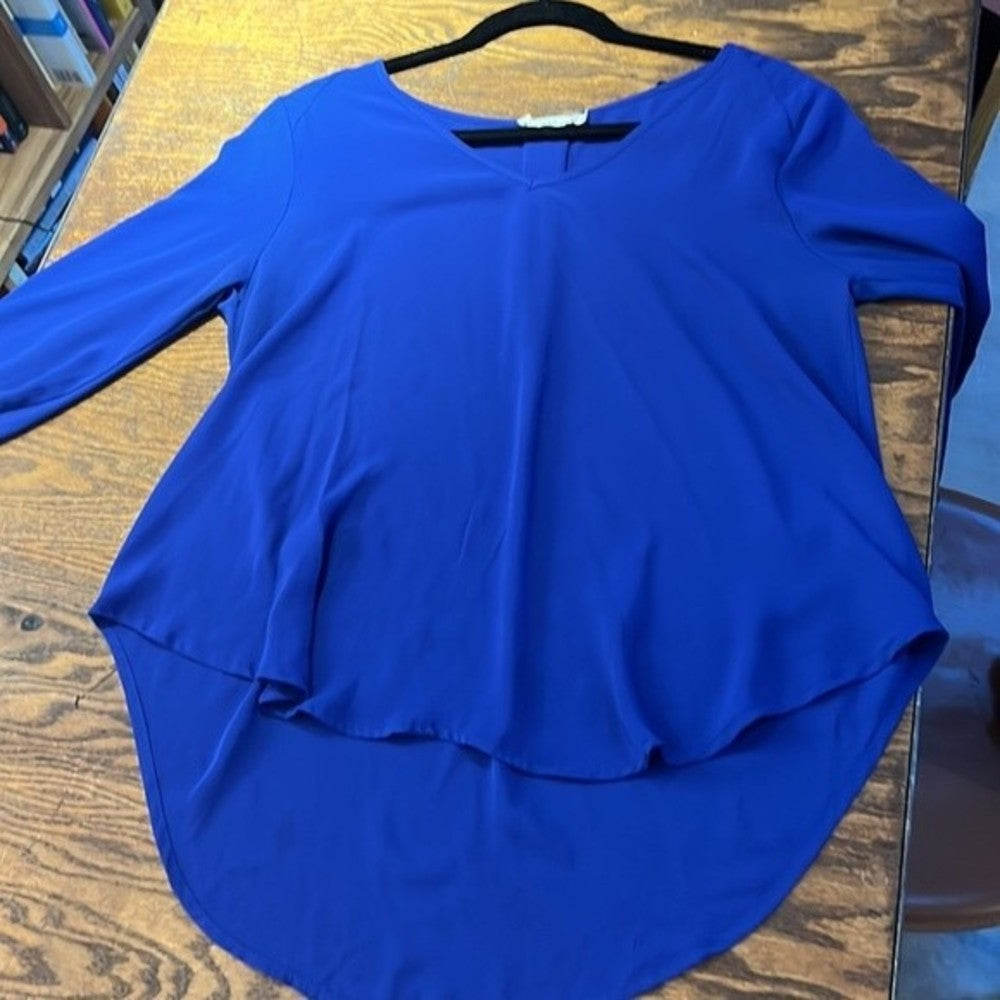 Lush Blue Long Sleeve V-neck Blouse