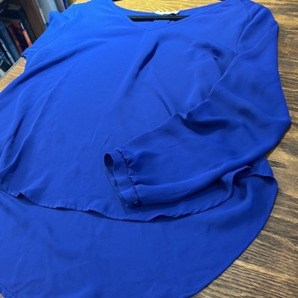 Lush Blue Long Sleeve V-neck Blouse