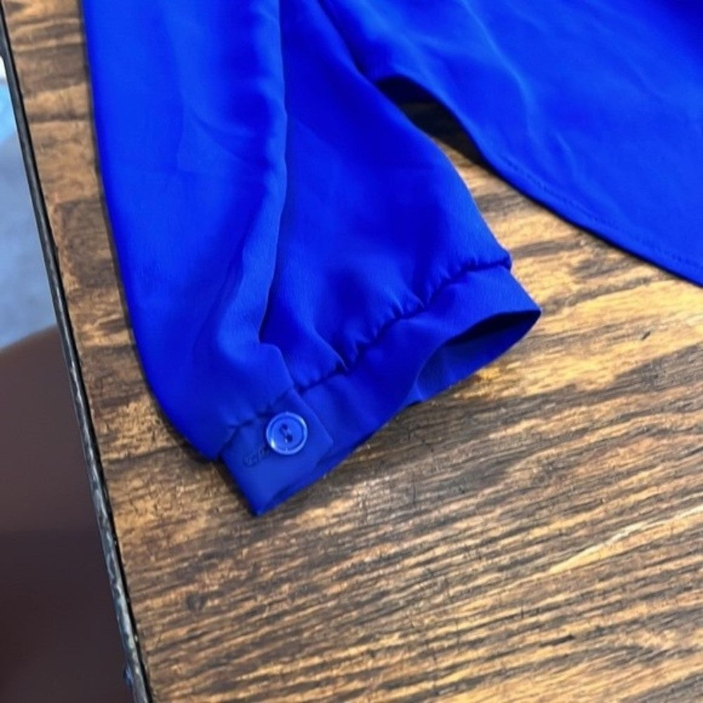 Lush Blue Long Sleeve V-neck Blouse