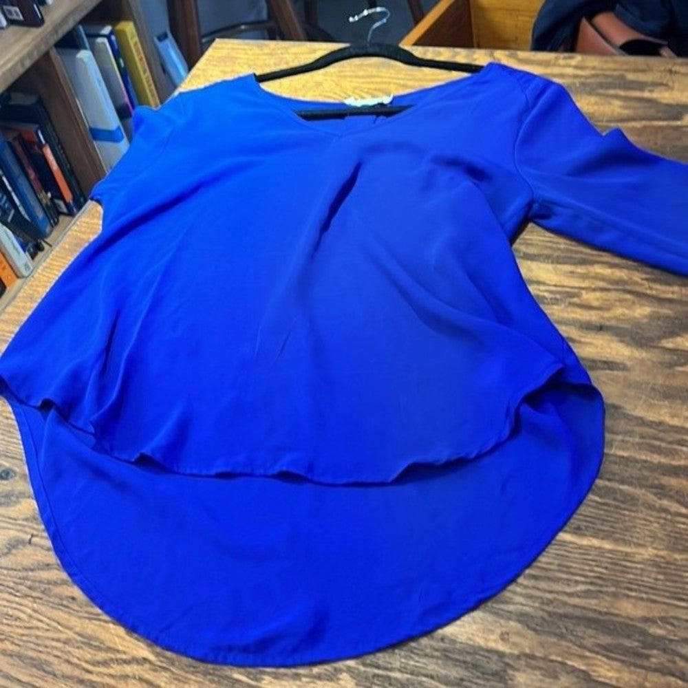 Lush Blue Long Sleeve V-neck Blouse