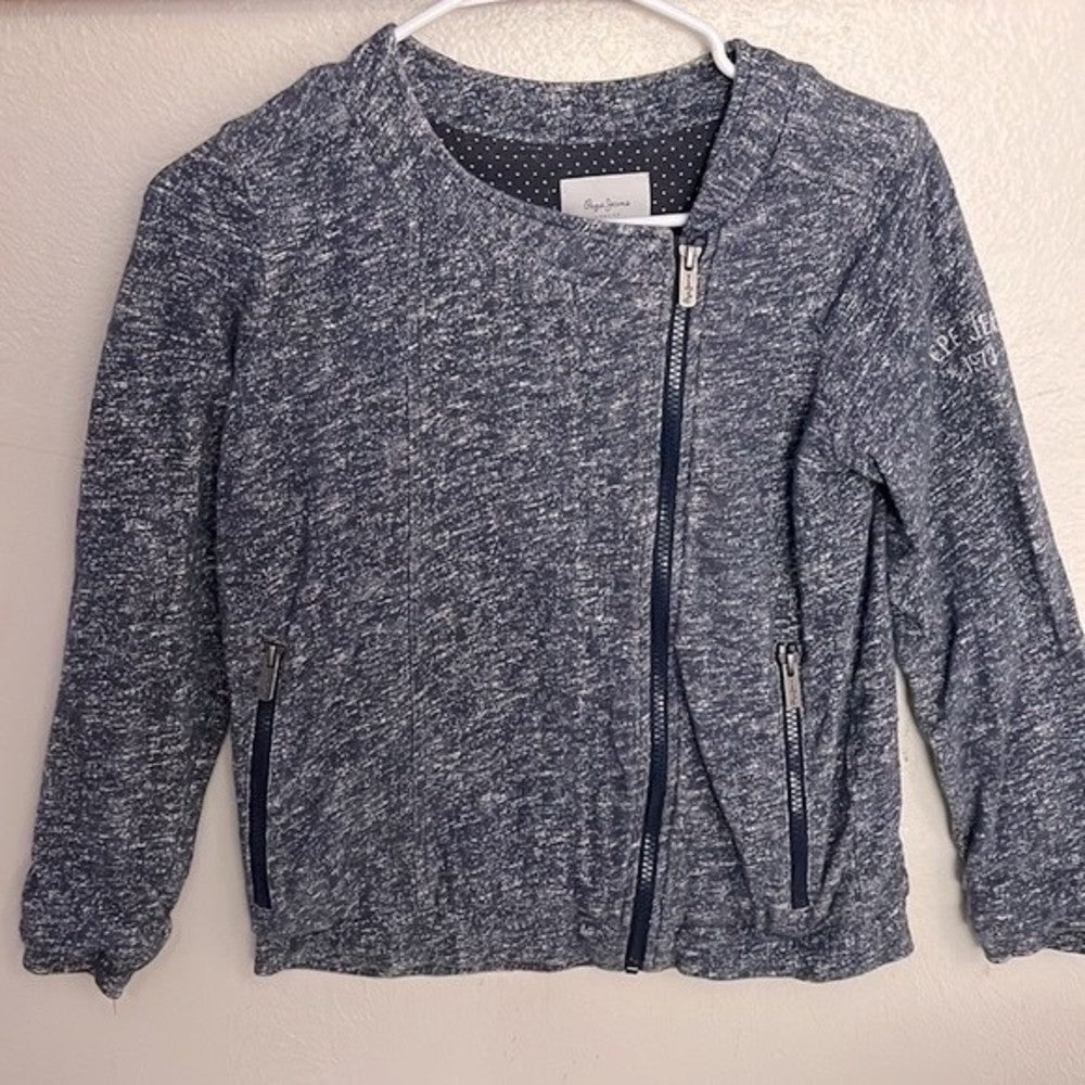 Pepe Jeans Asymmetrical Navy Blue & White Jacket Size 14 (UK)