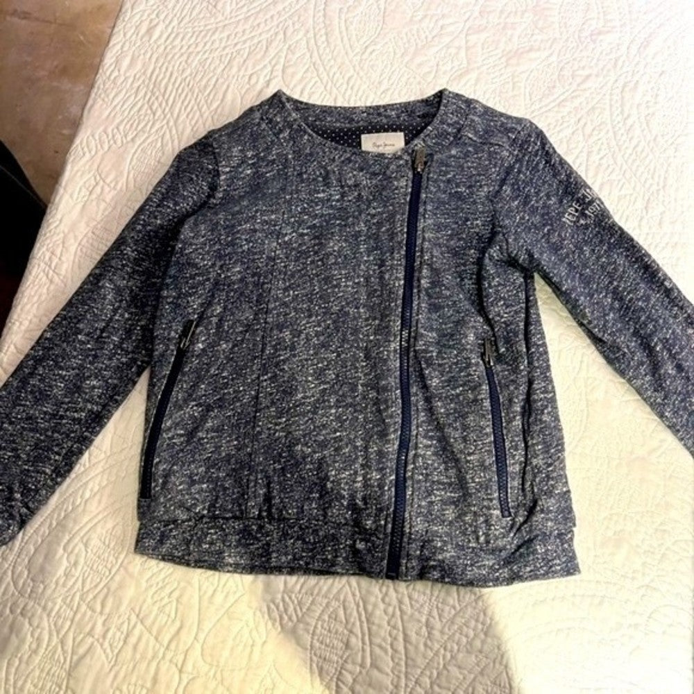 Pepe Jeans Asymmetrical Navy Blue & White Jacket Size 14 (UK)