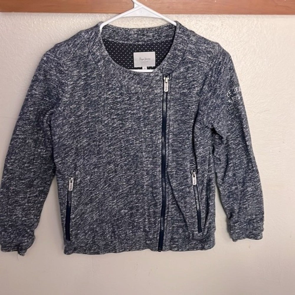 Pepe Jeans Asymmetrical Navy Blue & White Jacket Size 14 (UK)