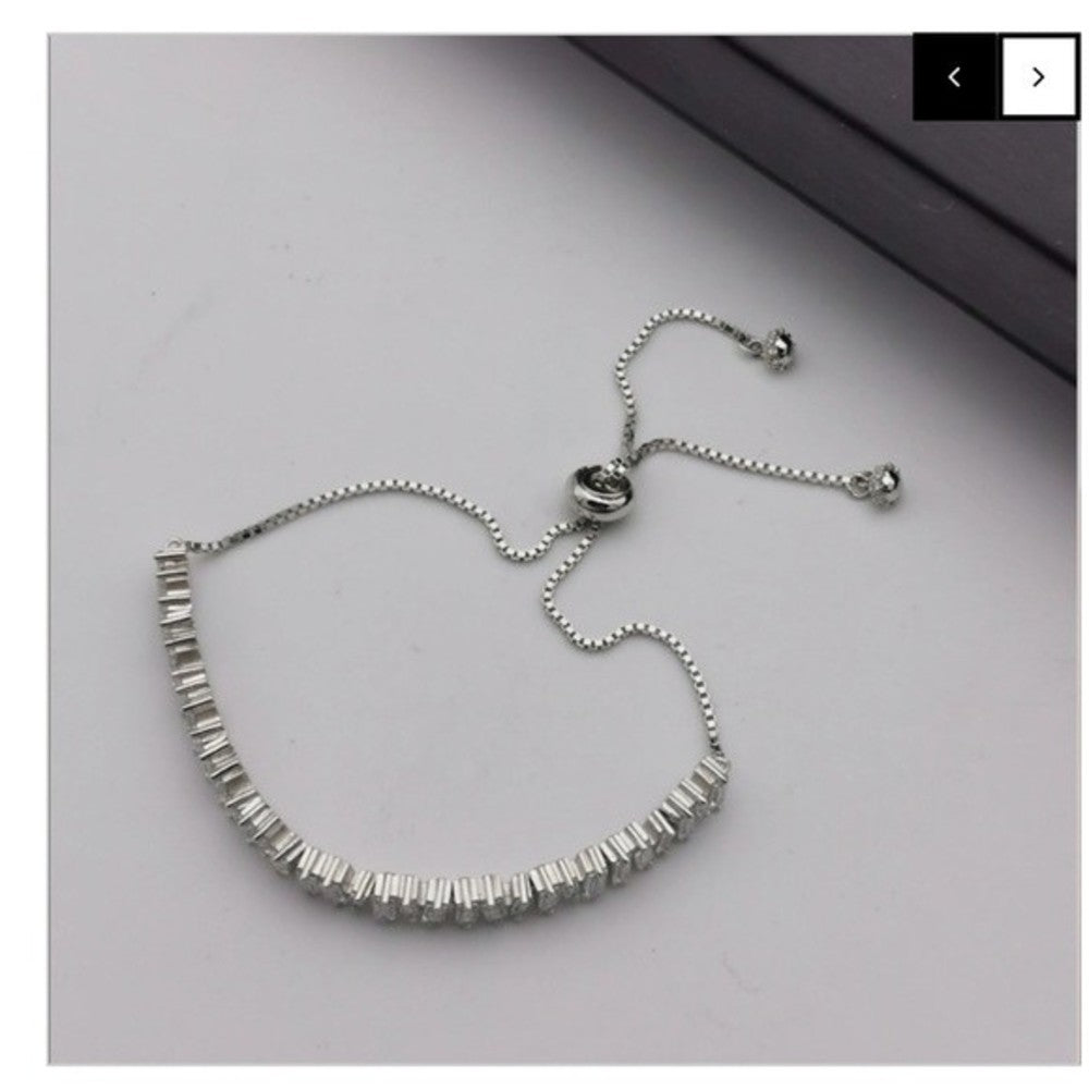 NEW Silver Cubic Zirconia Baguette Pull Tie Lariat Bracelet