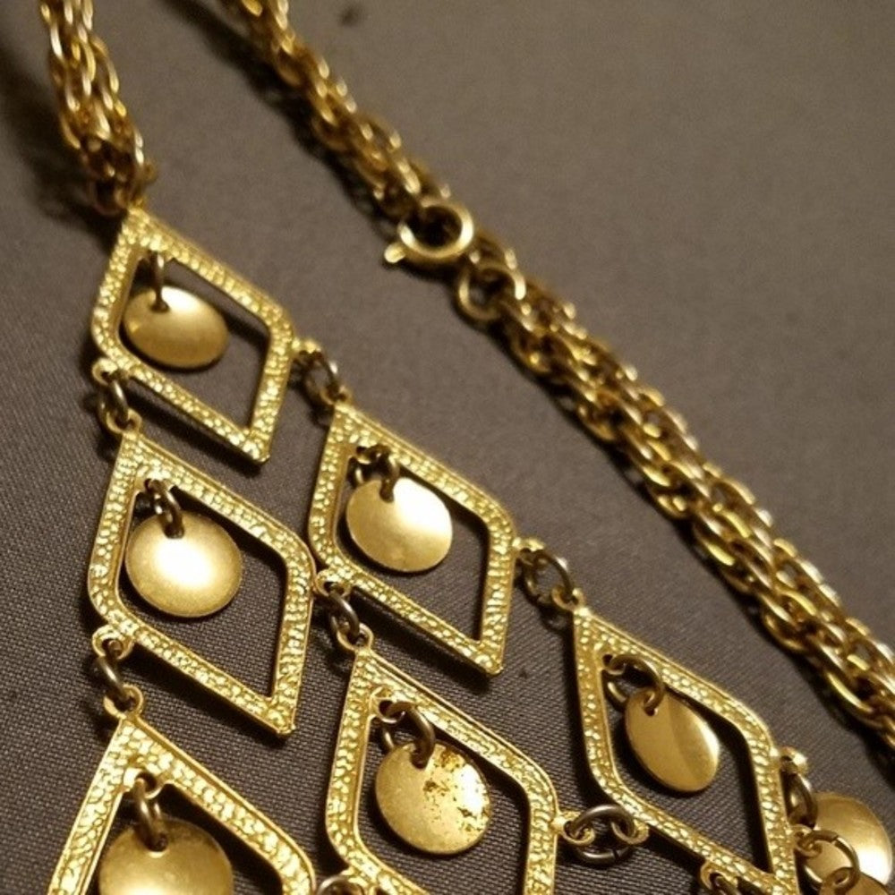 Art Deco Vintage Gold Mesh Statement Necklace