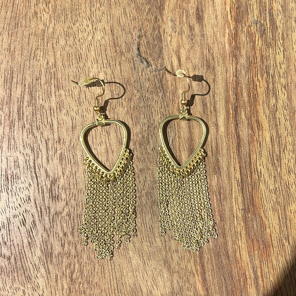 Gold Plated Heart Fringe Statement Earrings