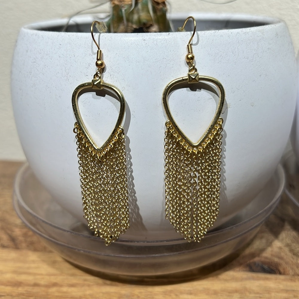 Gold Plated Heart Fringe Statement Earrings