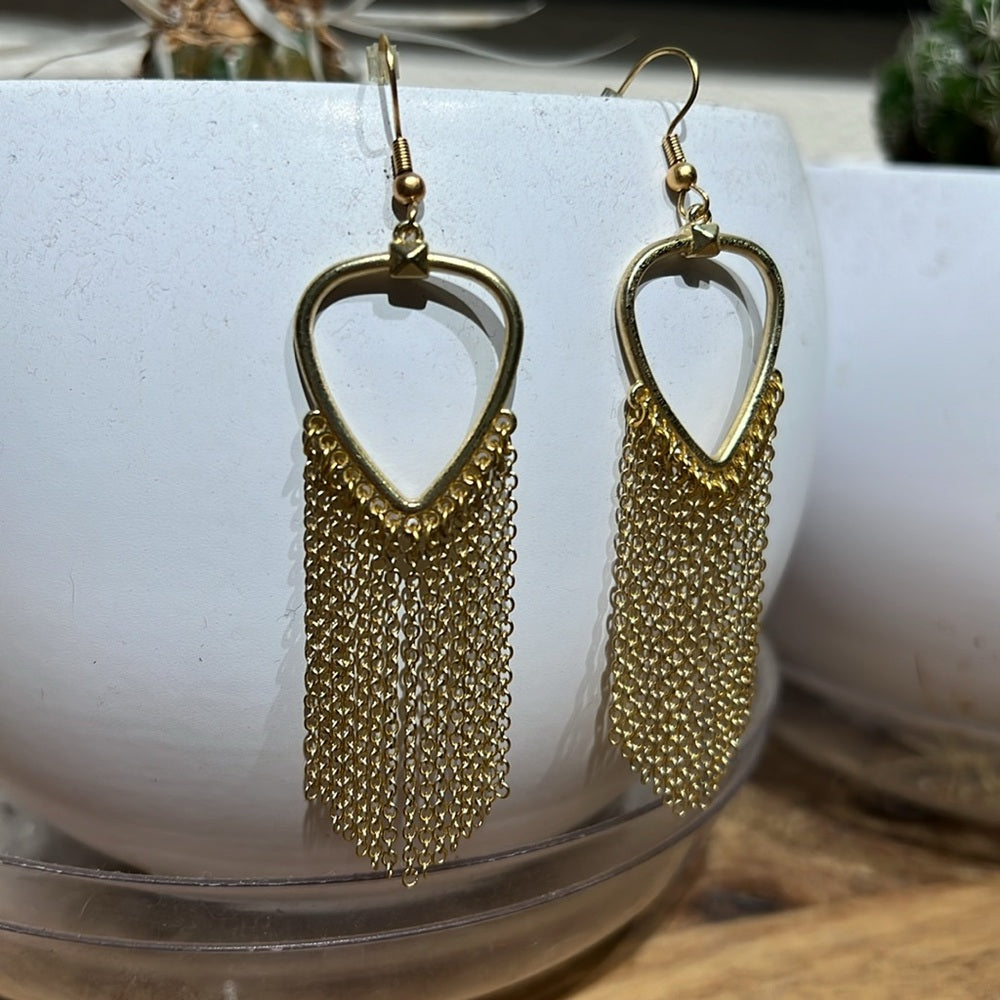 Gold Plated Heart Fringe Statement Earrings