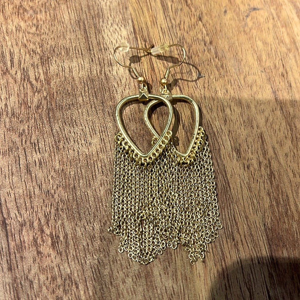 Gold Plated Heart Fringe Statement Earrings