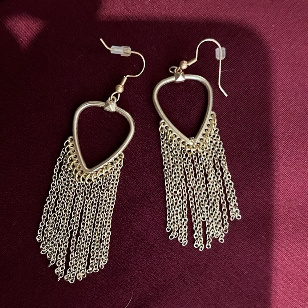 Gold Plated Heart Fringe Statement Earrings