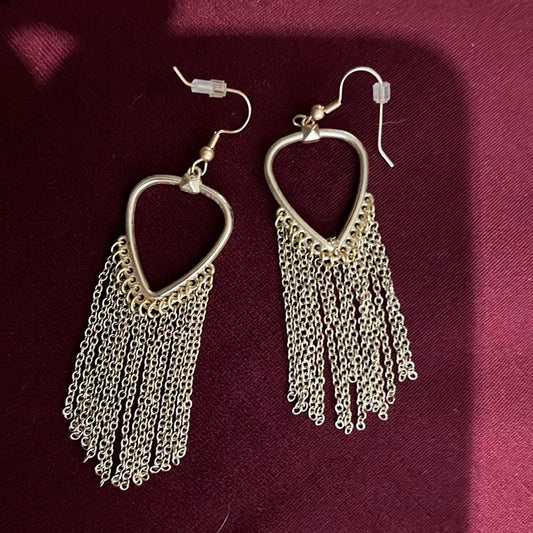 Gold Plated Heart Fringe Statement Earrings