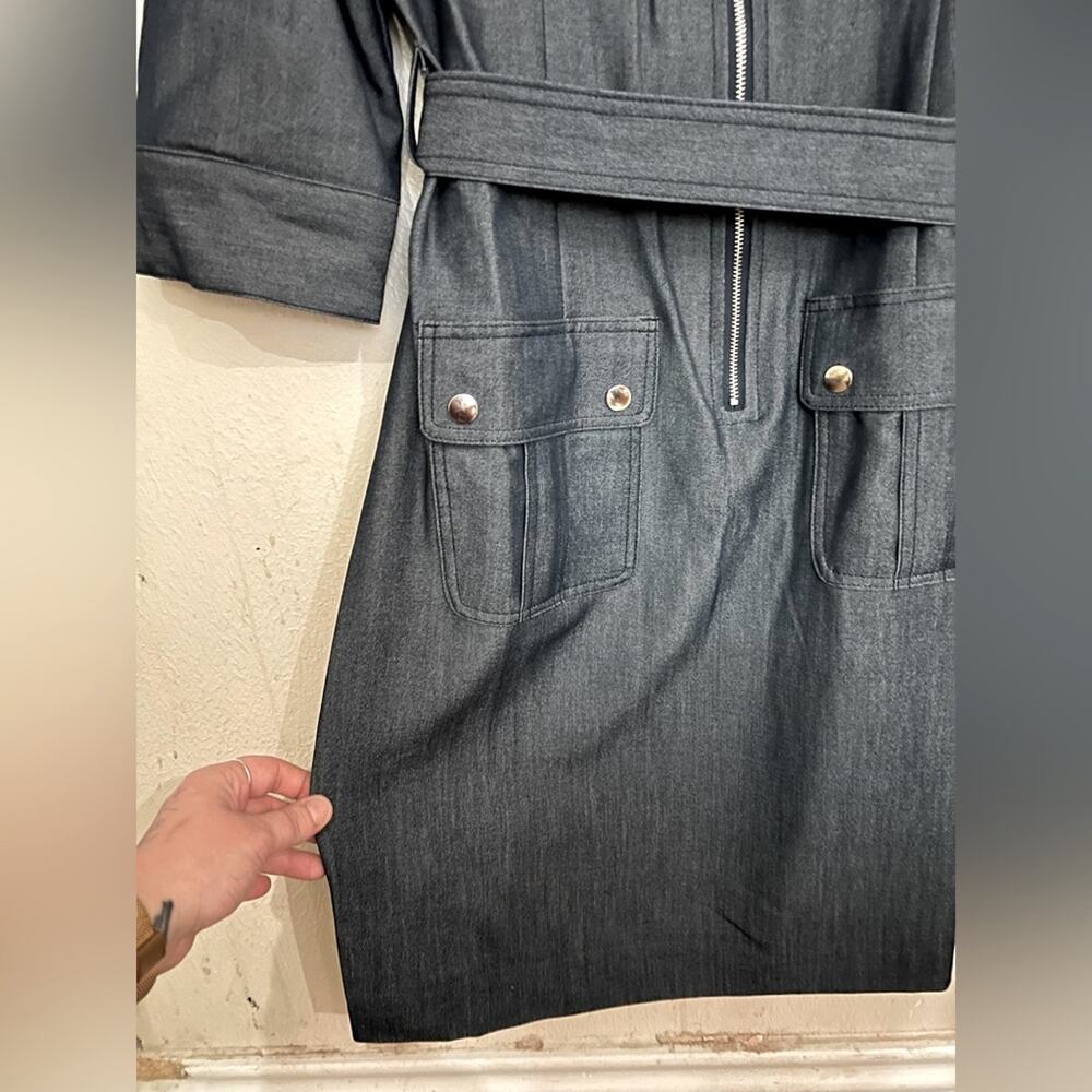 NWT Sharagano Stretch Navy Denim Style Midi Dress Size 8