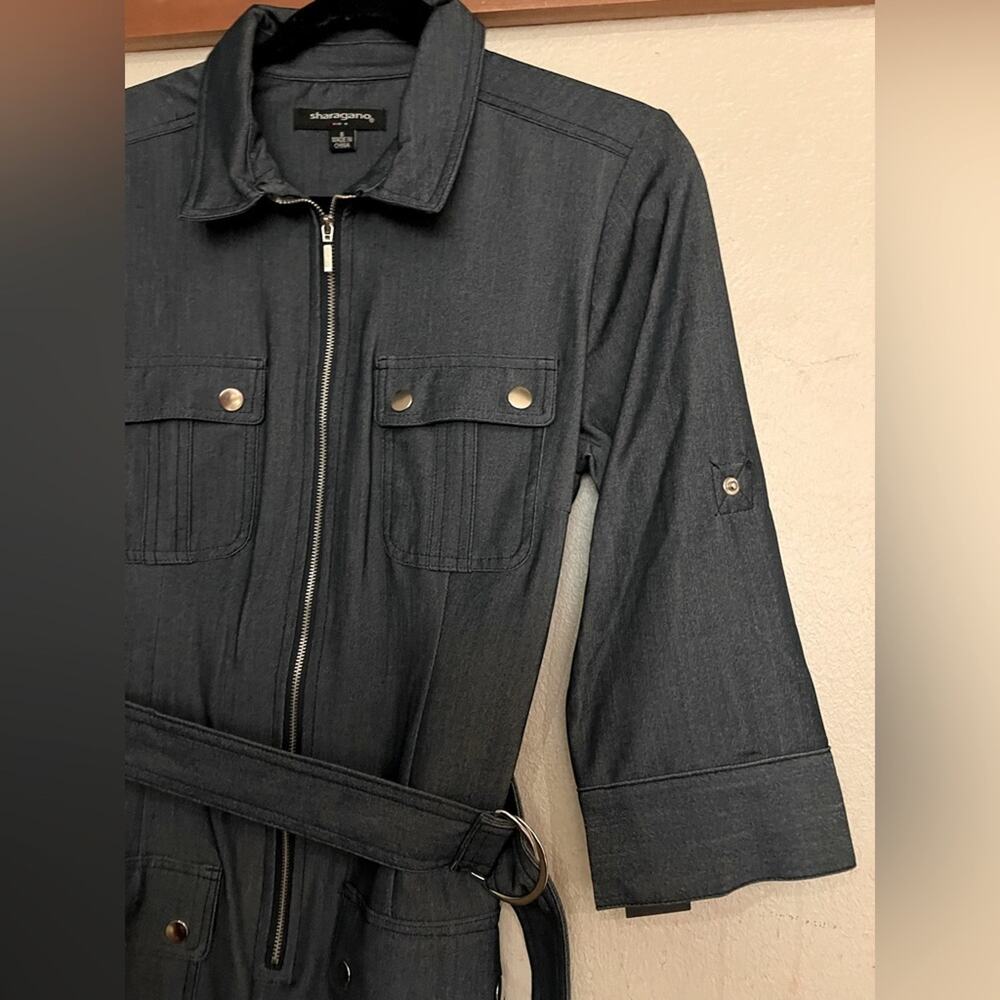 NWT Sharagano Stretch Navy Denim Style Midi Dress Size 8