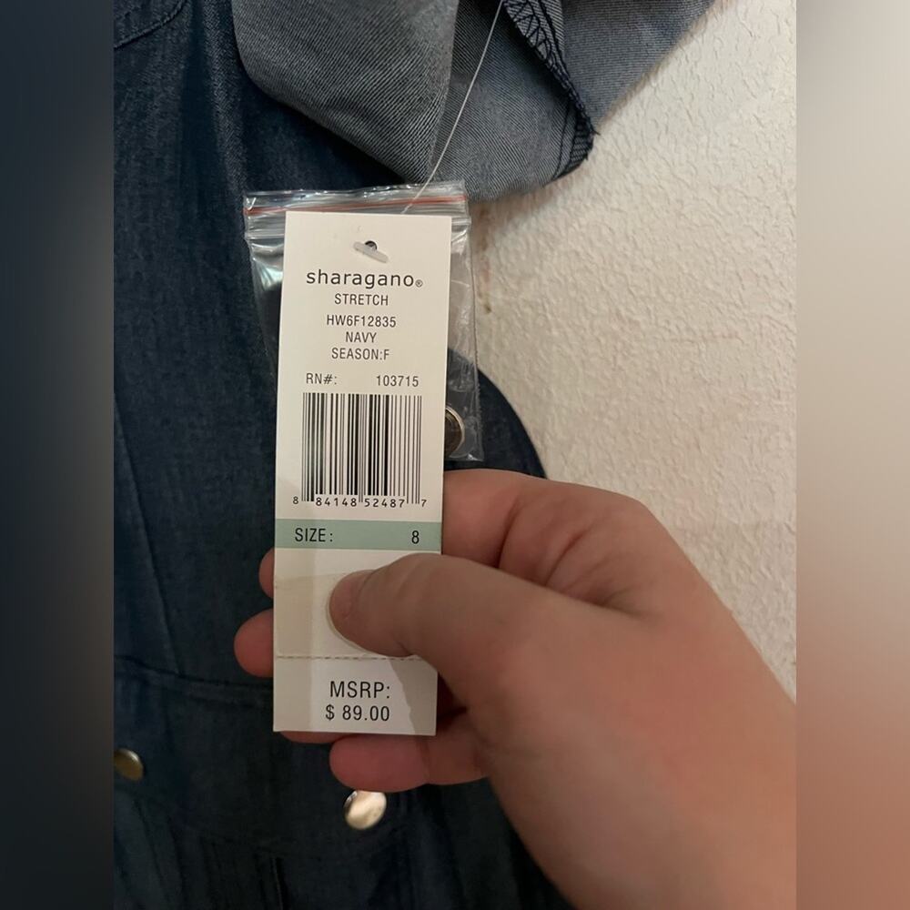 NWT Sharagano Stretch Navy Denim Style Midi Dress Size 8