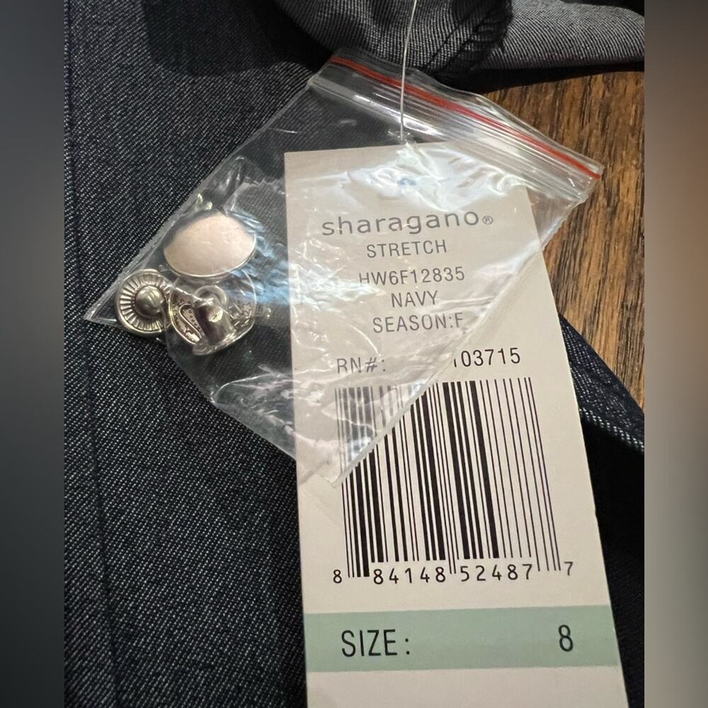 NWT Sharagano Stretch Navy Denim Style Midi Dress Size 8