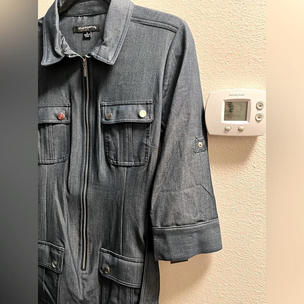 NWT Sharagano Stretch Navy Denim Style Midi Dress Size 8