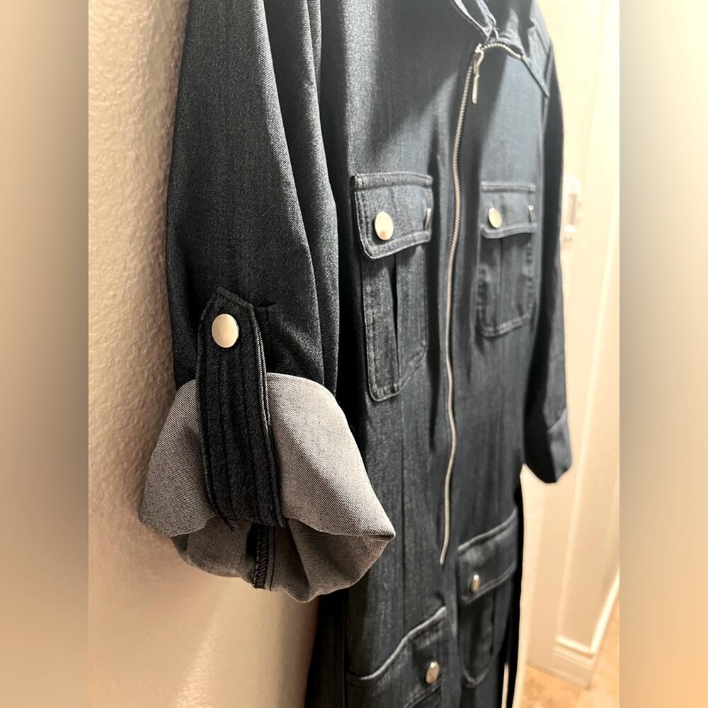 NWT Sharagano Stretch Navy Denim Style Midi Dress Size 8