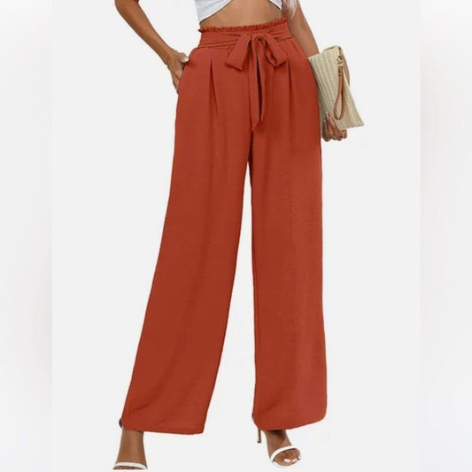 WHO WHAT WEAR Womens orange tie waist pants 100% cotton size 12