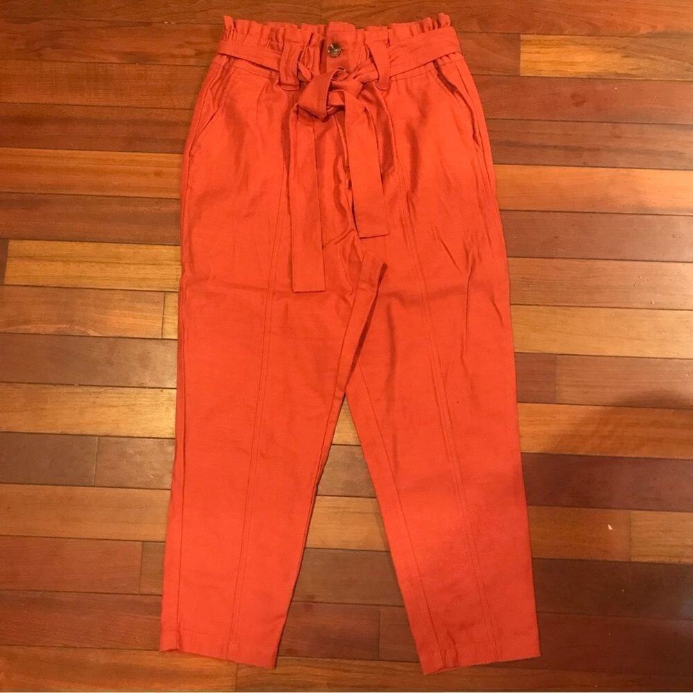 WHO WHAT WEAR Womens orange tie waist pants 100% cotton size 12