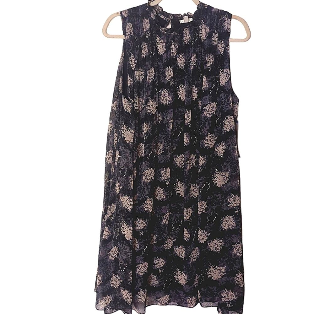 NWT Joie Sheer Overlay Sleeveless Blue Baltic Print Mini Dress Size Large