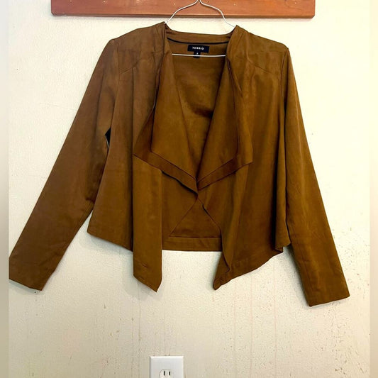 NWOT Torrid Faux Suede Layered Drape Open Front Jacket Tan Size 0/US 12-14