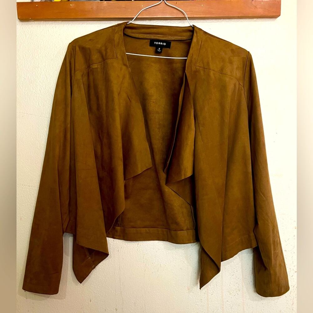 NWOT Torrid Faux Suede Layered Drape Open Front Jacket Tan Size 0/US 12-14