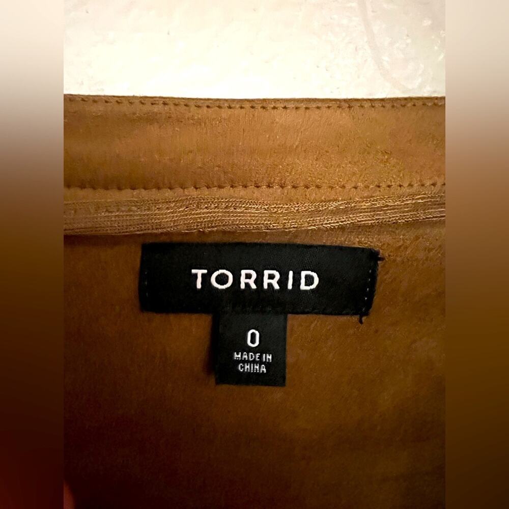 NWOT Torrid Faux Suede Layered Drape Open Front Jacket Tan Size 0/US 12-14