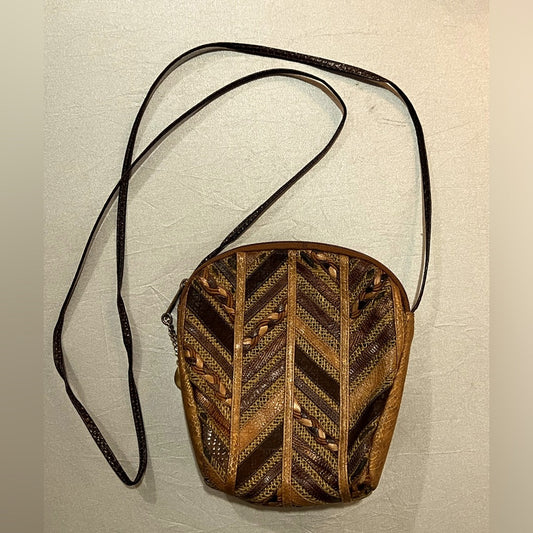 RARE Vintage Sharif Crossbody Leather Patchwork Handbag Multicolor Geometric