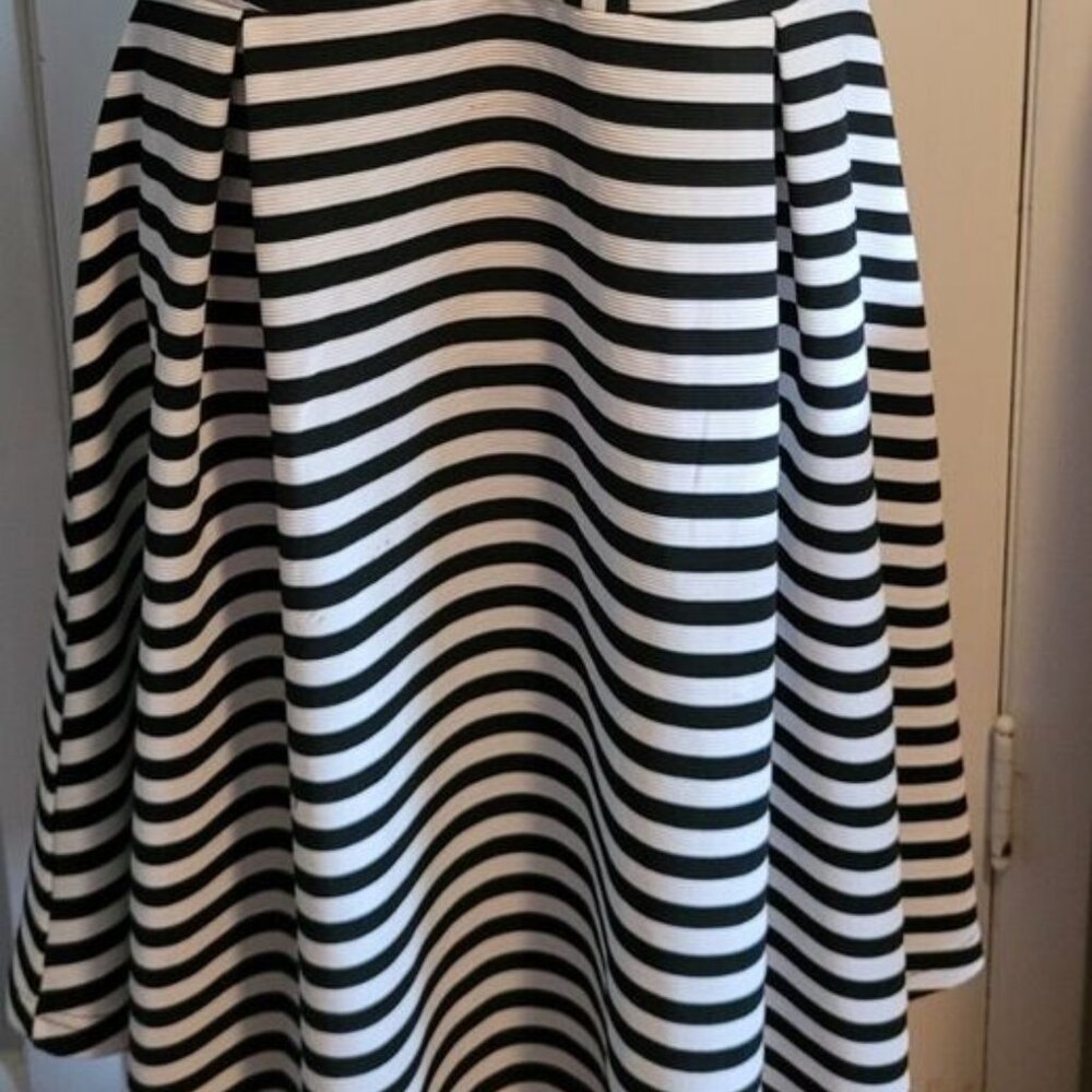 Attention Black White Striped Fit Flare Sleeveless Stretch Knit Dress XL