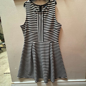 Attention Black White Striped Fit Flare Sleeveless Stretch Knit Dress XL