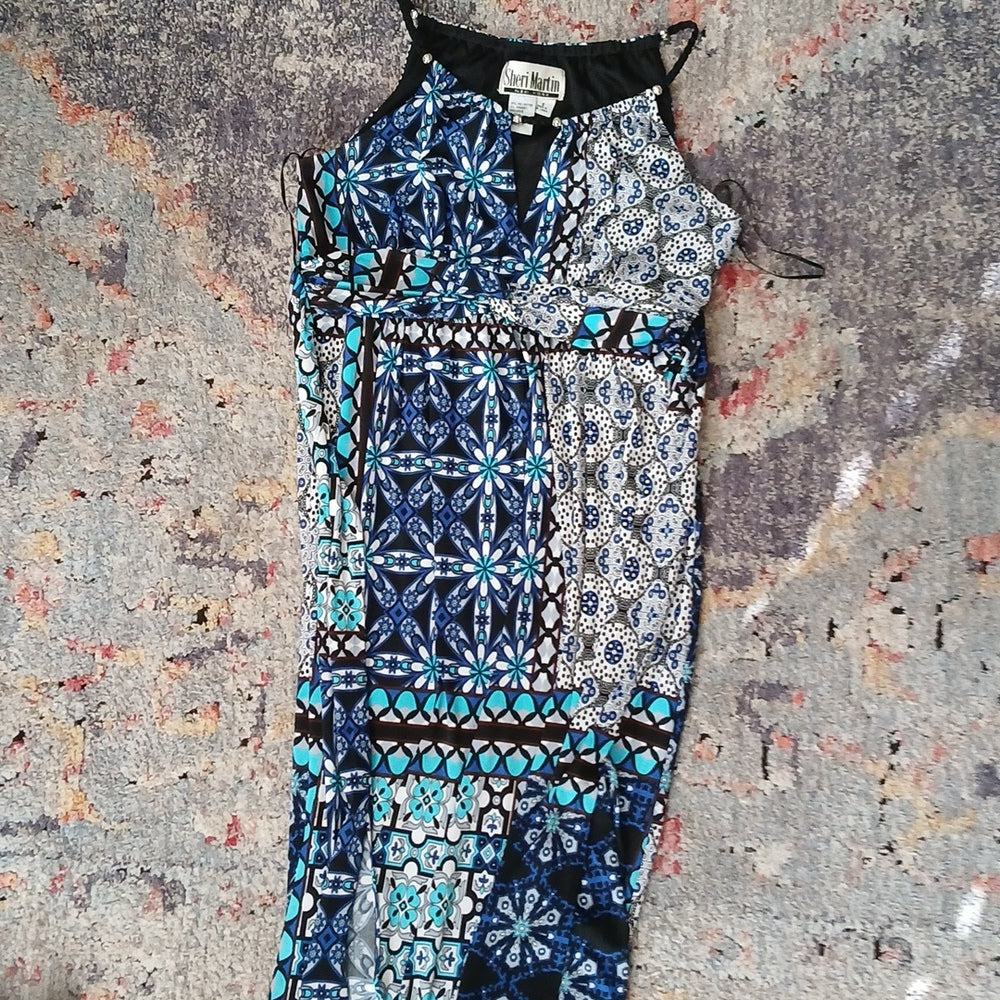 Sheri Martin New York Women's Maxi Dress Tie-Back Blk Braided Straps Size 6