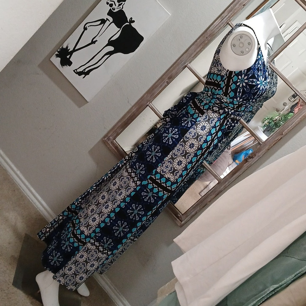 Sheri Martin New York Women's Maxi Dress Tie-Back Blk Braided Straps Size 6