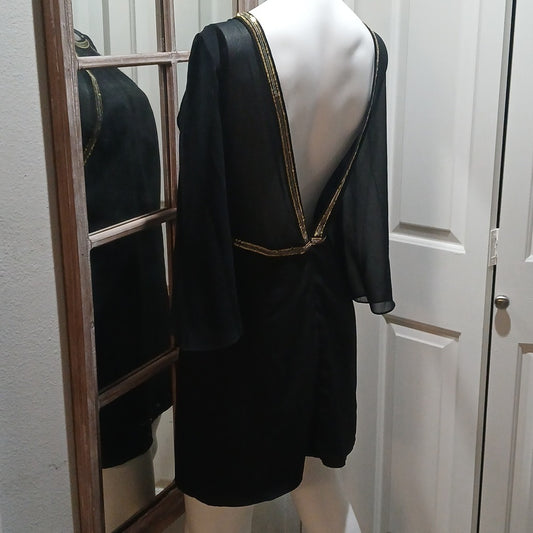 NWOT BCBG Black Low Back Embellished Mini Dress Sheer Bell Sleeves Size 6