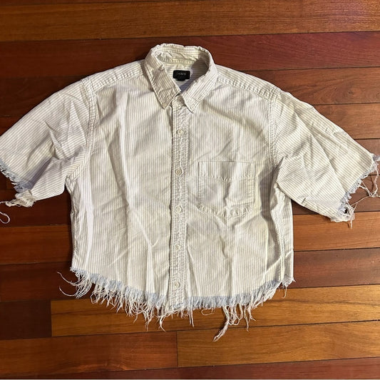 J Crew blue and white pin striped cropped short sleeve button down oxford size s