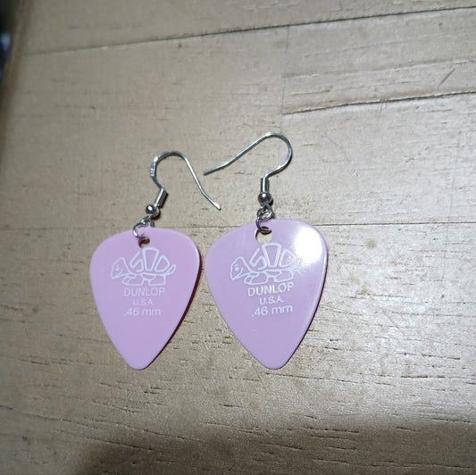 Pink Jim Dunlop.45 mm Guitar Pick Drop Earrings Handmade