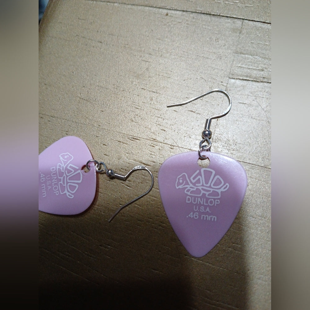 Pink Jim Dunlop.45 mm Guitar Pick Drop Earrings Handmade