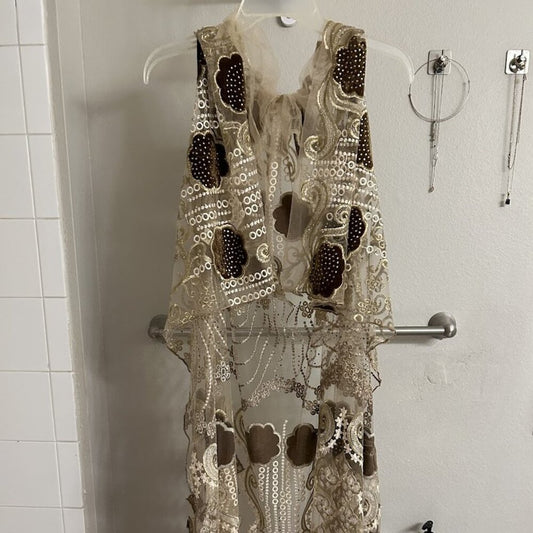 Women's Lace Embellished Open Front Floor Length Tunic Cover-up OS