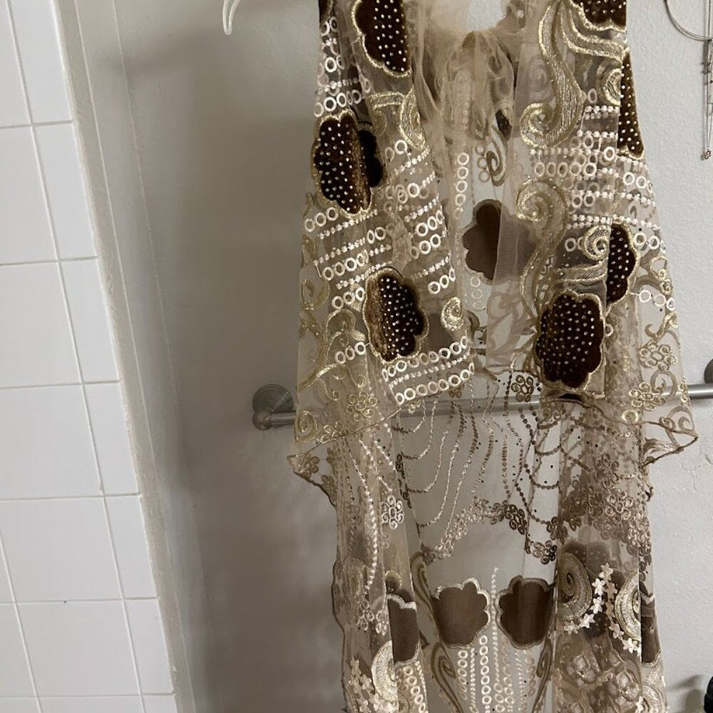 Women's Lace Embellished Open Front Floor Length Tunic Cover-up OS